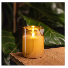 LED candle, wax and glass, h 10 cm, flame effect mouvement