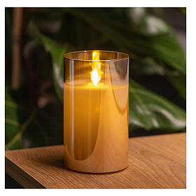 Wax LED candle with flame effect motion and glass h 12 cm