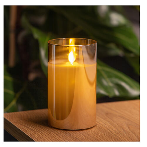Wax LED candle with flame effect motion and glass h 12 cm 1