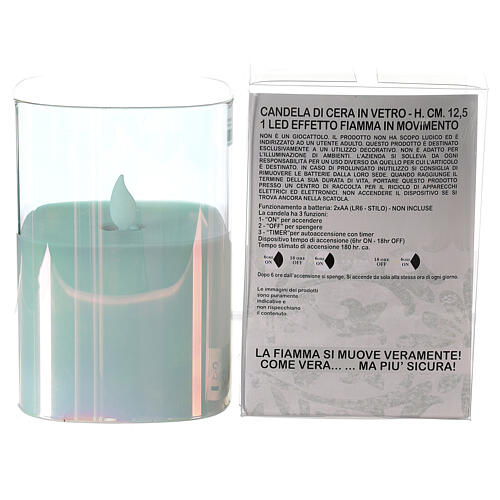 Vela de cera LED quadrada em vaso de vidro iridescente altura 12,5 cm com chama efeito vacilante 3