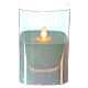 Vela de cera LED quadrada em vaso de vidro iridescente altura 12,5 cm com chama efeito vacilante s1