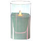 Square LED candle, wax and glass, h 15 cm, flame effect mouvement s1