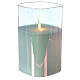Square LED candle, wax and glass, h 15 cm, flame effect mouvement s2