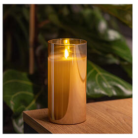 Wax LED candle with glass and flame effect motion h 15 cm