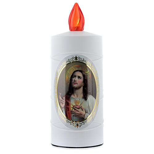 Lumada votive candle with Sacred Heart of Jesus, white with red flame 1