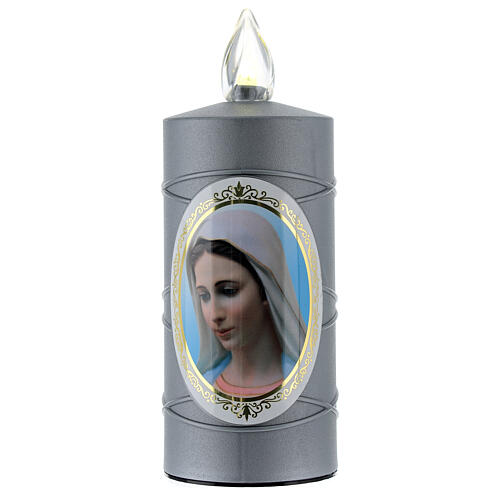 Silbergraue Votivkerze Madonna Medjugorje mit weißer Flamme von Lumada 1
