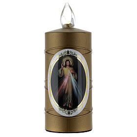 Goldene Votivkerze Lumada Barmherziger Jesus mit weißer Flamme
