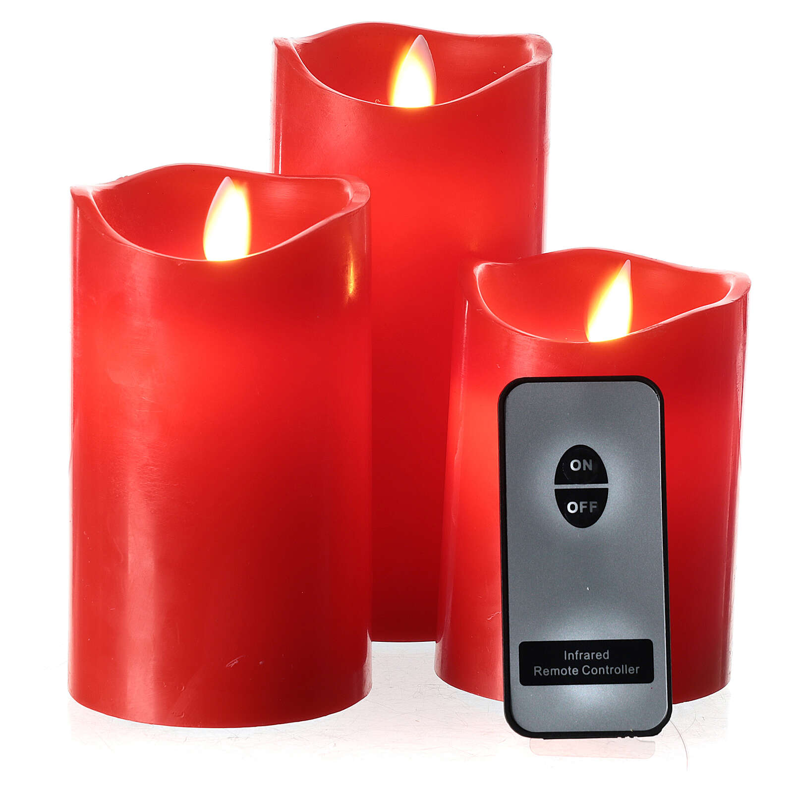 Set 3 Red LED wax candles with flickering remote control online sales