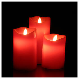 Set 3 Red LED wax candles with flickering remote control
