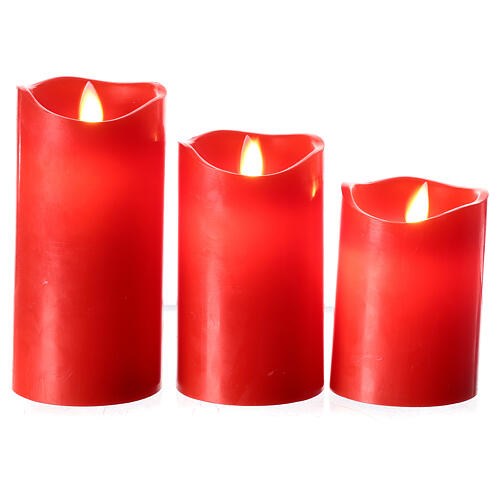 Set 3 Red LED wax candles with flickering remote control 1