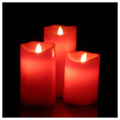 Set 3 Red LED wax candles with flickering remote control 2