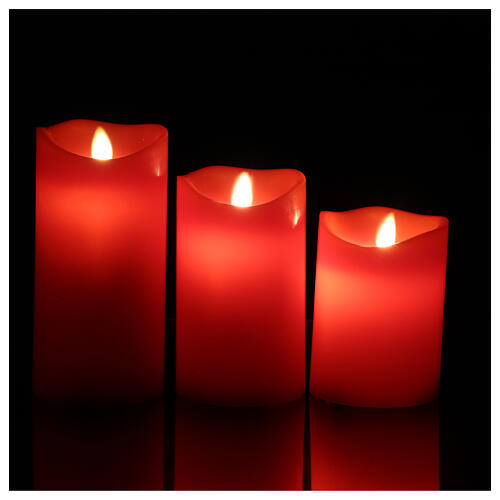 Set 3 Red LED wax candles with flickering remote control 4