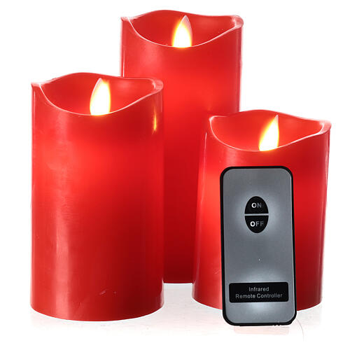 Set 3 Red LED wax candles with flickering remote control 6