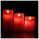 Set 3 Red LED wax candles with flickering remote control s4