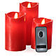 Set 3 Red LED wax candles with flickering remote control s6