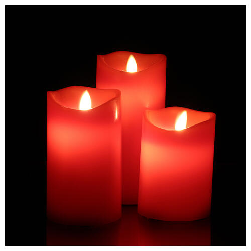 Set 3 bougies rouges cire LED vacillant à souffler 2
