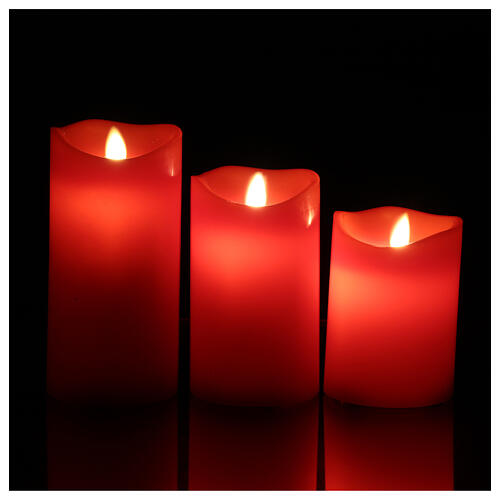 Set 3 candele rosse cera LED soffio tremolante 4