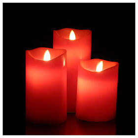 Zestaw 3 świec kolor czerwony, wosk i LED, światło drżące wł./wył. podmuchem