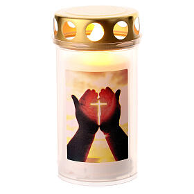 Veilleuse votive LED blanche avec croix 10 cm 60 jours