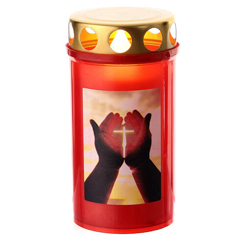 Red LED votive candle with cross, 4 in, 60 days 1