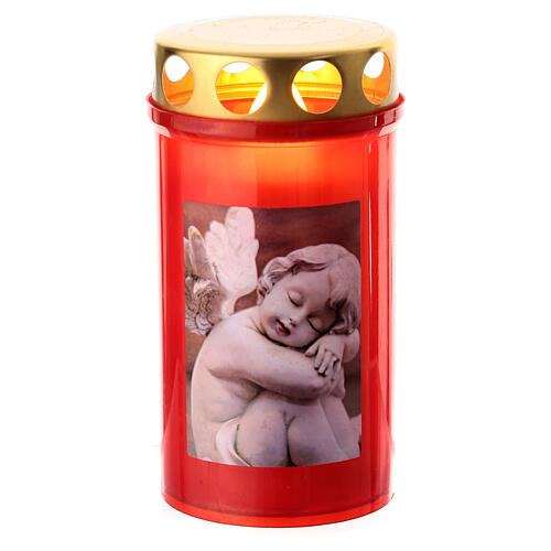 Red votive candle with angel's face, 4 in, 60 days 1