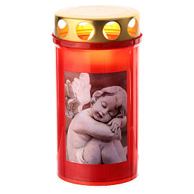Red LED votive candle with angel face 10 cm, 60 days