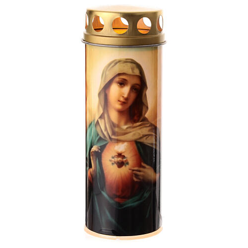 LED votive candle with Sacred Hearts of Jesus and Mary, 45 days, 7 in 1