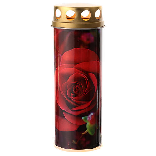 Red LED votive candle with rose, 45 days, 7 in 1