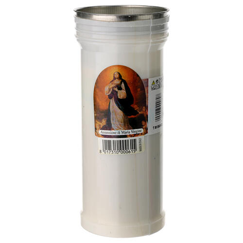 White votive candle Virgin Mary assorted images, white wax diameter 8 cm 1