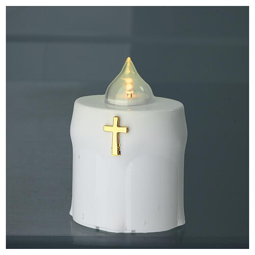 White LED votive candle flickering warm white with golden cross 2