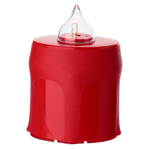 Red votive candle with golden cross, flickering warm white LED 3