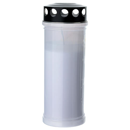 Vela votiva de parafina blanca con protector de lluvia negro Ángel 3