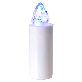 White electric votive candle Domini with blue flame and intermittent light for 365 days
