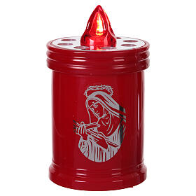 Red votive candle with steady red LED light and Our Lady sticker, 60 days