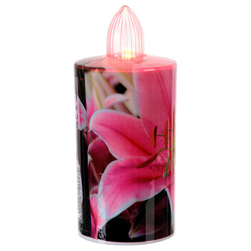 Electric votive candle with floral print, steady red light for 60 days 3