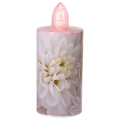 Electric votive candle with pink floral print, steady red light for 60 days 1