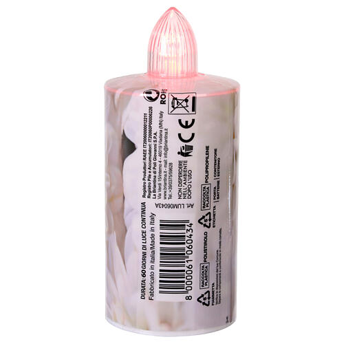 Electric votive candle with pink floral print, steady red light for 60 days 3