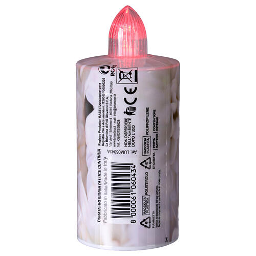 Electric votive candle with floral print, white background, steady red light for 60 days 3
