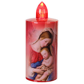 Red electric votive candle with Our Lady Immaculate print, steady red light for 60 days, disposable