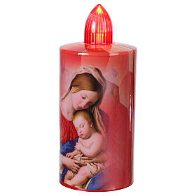 Red electric votive candle with Our Lady Immaculate print, steady red light for 60 days, disposable