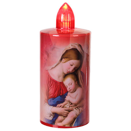 Red electric votive candle with Immaculate Mary print, fixed red light, 60 days disposable 1