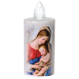 Electric votive candle white Immaculate Madonna print fixed light 60 days disposable