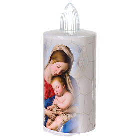Electric votive candle white Immaculate Madonna print fixed light 60 days disposable