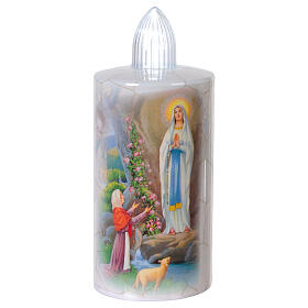 Vela Nossa Senhora de Lourdes branca luz branca fixa 60 dias bateria descartável