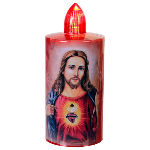 Einwegkerze mit rotem Herz Jesu und festem rotem Licht 60 Tage 1