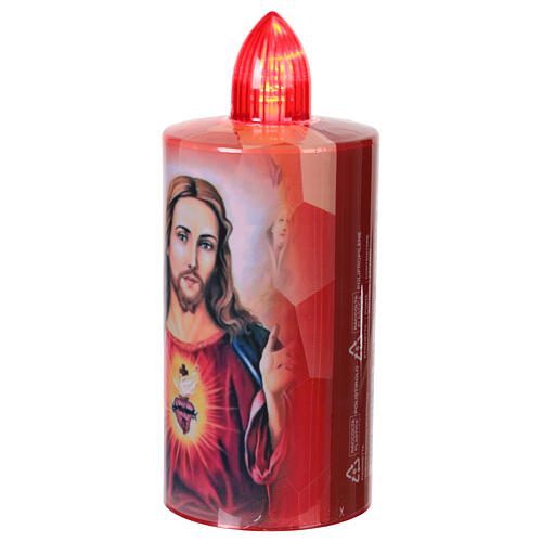 Einwegkerze mit rotem Herz Jesu und festem rotem Licht 60 Tage 3