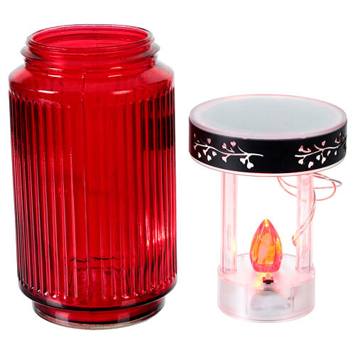 Red glass solar LED candle, 1000 days, 6 in 3