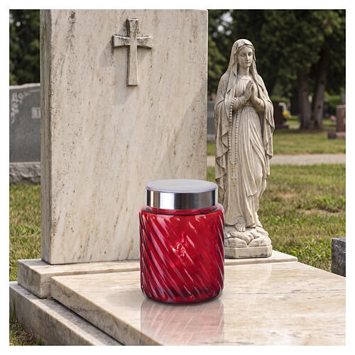 Candela vetro 1000 giorni pannello solare rossa votiva 10 cm 2