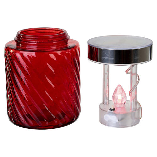 Candela vetro 1000 giorni pannello solare rossa votiva 10 cm 4