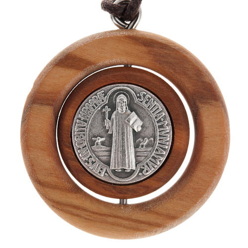 Medal pendant Olive wood St Benedict 1